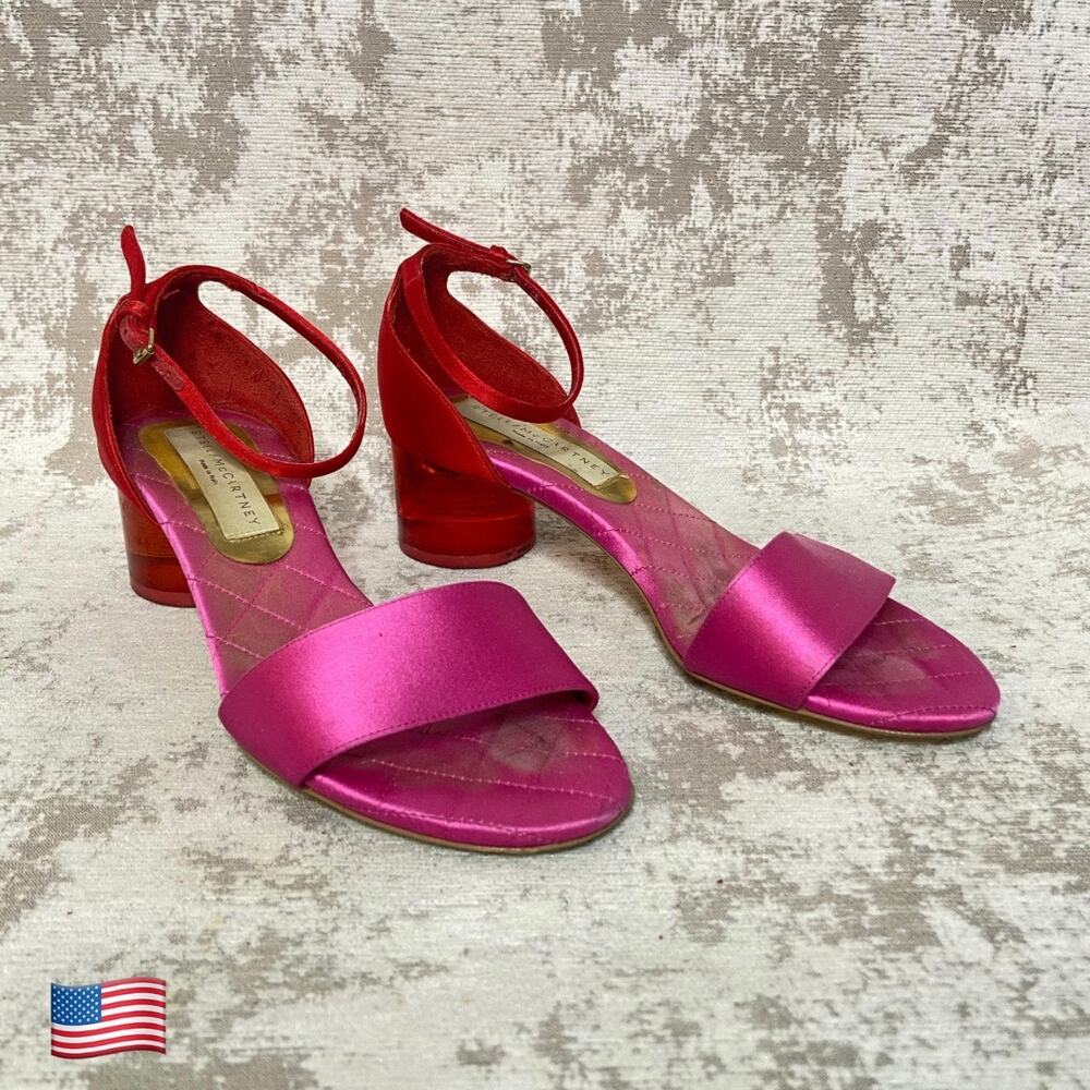 Stella McCartney Satin Lucite Heel Sandals in Pink/Red